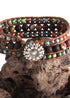 Pulsera Boho, Pulsera de Cuero de Tres Capas RH, Piedras Naturales Verdes, Marrones y Azul Marino